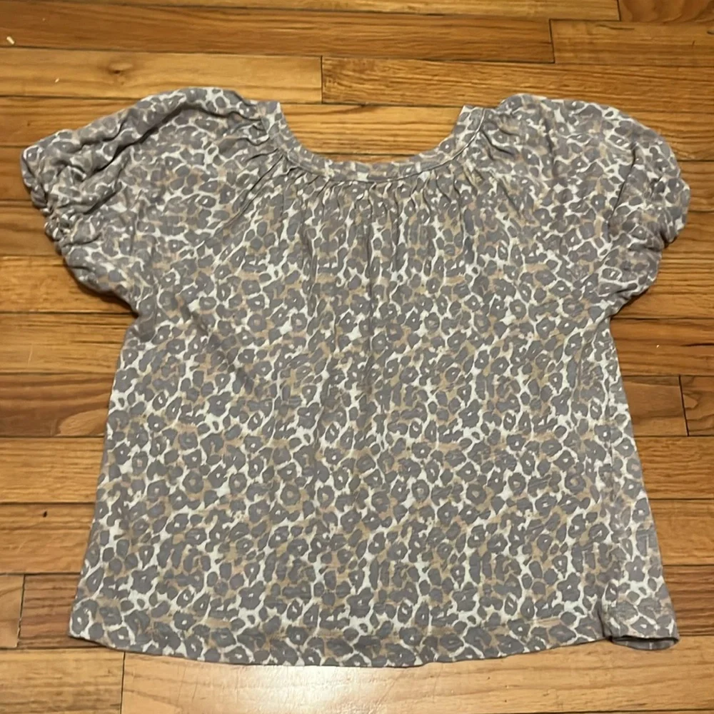 Anthropologie Maeve Linen Leopard Top Puff Sleeve